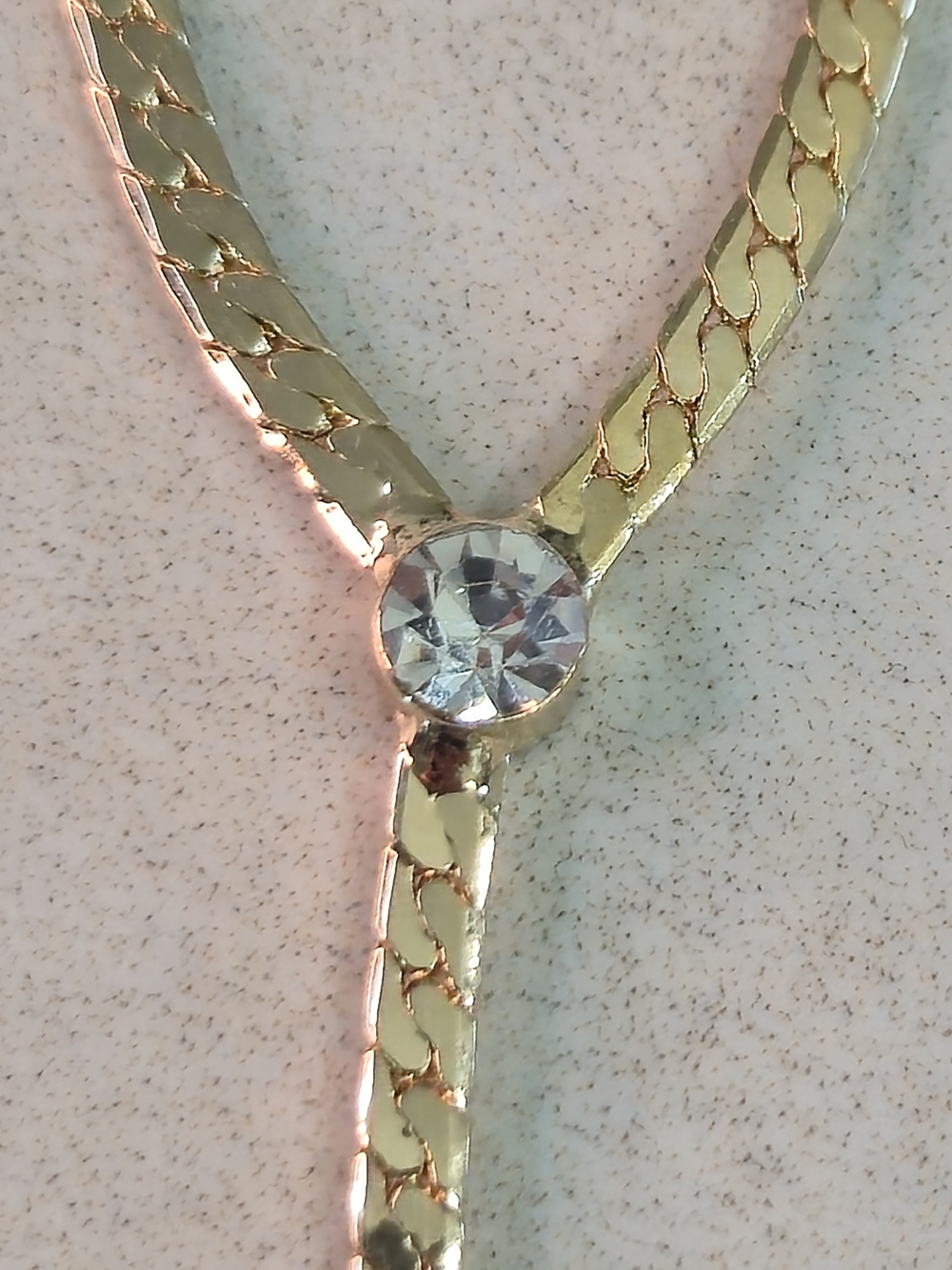 Gold Tone Rhinestone Lariat Y Necklace Long Drop Adjustable - Picture 5 of 6